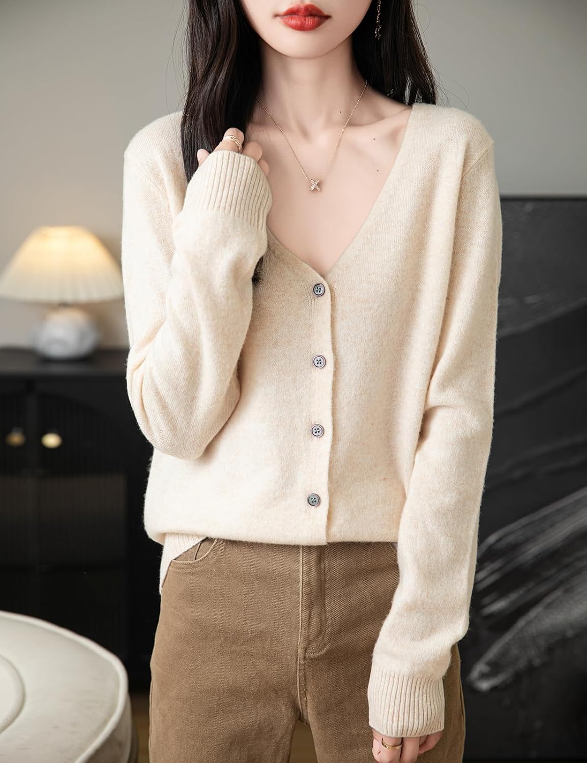 Women's 100% Merino Wool Cardigan 2025 Fall Winter Sexy V Neck Long Sleeve Lightweight Knit Cardigan Sweater