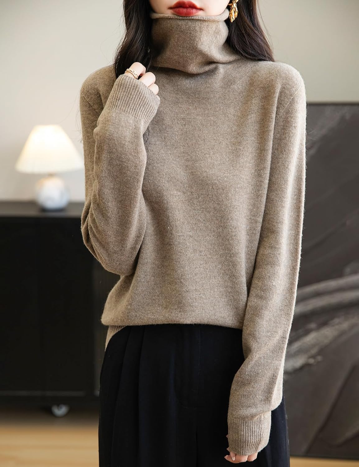 Chanyarn Women's 100% Merino Wool Seamless Sweater Turtleneck First-Line Ready to Wear Long Sleeve Knitted Pullover Tops