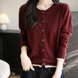 Suéter de cárdigan de lana de lana femenina 2025 otoño invierno falso de dos piezas Bloque de color Cardigan de tejido de manga larga