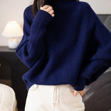 Chanyarn Women's 100% Merino Wool Sweater 2025 Fall Winter Mock Neck Oversized Long Batwing Sleeve Loose Knitted Sweater