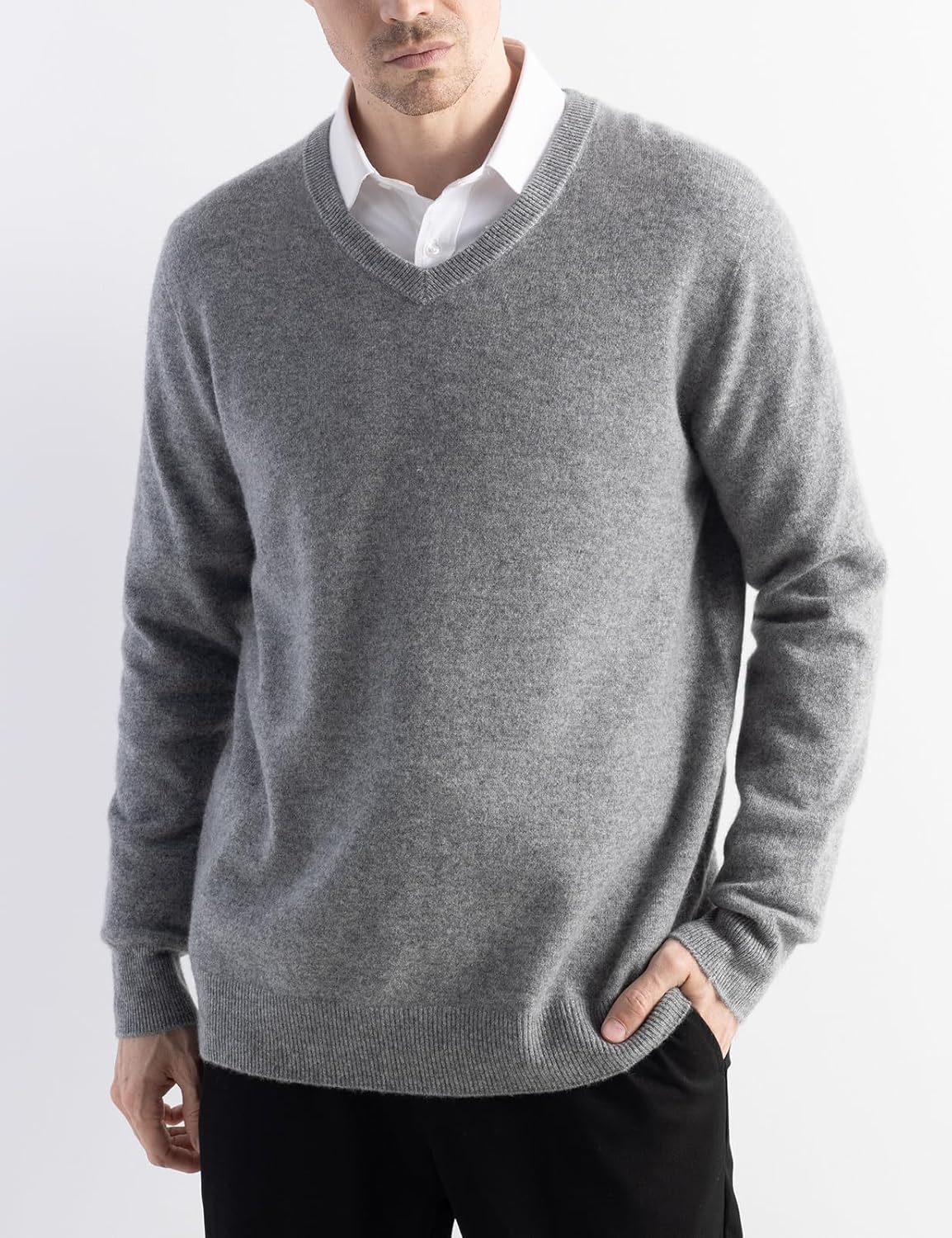 Men's 100% Merino Wool Sweater 2025 Fall Winter First-Line Ready to Wear V Neck Long Sleeve Seamless Knit Sweater