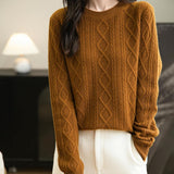 Suéter de lana 100% merino de chanyarn femenino 2025 otoño invierno Básico Básico Cable de manga larga Cabina de manga larga Sétero de cable de punto