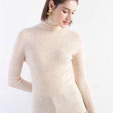 Women's Merino Wool Sweater Fall Winter Turtleneck Rib Long Sleeve First-Line Ready to Wear Seamless Knit Sweater