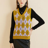 Giubbotto da maglione da donna al 100% da donna 2025 Diamond inverno autunno V Glet maglione a maglia senza maniche