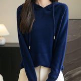 Felpa con tasca a maniche lunghe in lana merino al 100% da donna 2025 inverno calda morbida a manica lunga a maglia con tasca