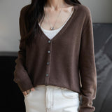 Women's Merino Wool Cardigan V-Neck Fall Winter Long Sleeve First-Line Ready to Wear Seamless Knit Cardigan