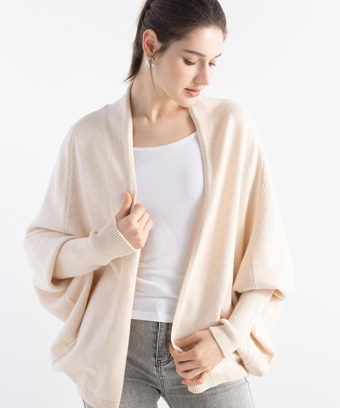 Merino Wool Oversized Batwing Rib Knit Cardigan
