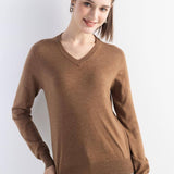 Women's Merino Wool Sweater 2025 Fall Winter V Neck Long Sleeve First-Line Ready to Wear Seamless Knit Sweater