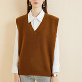 Women's 100% Merino Wool Sweater Vest 2025 Spring Classic V Neck Casual Sleeveless Knit Sweater Vest