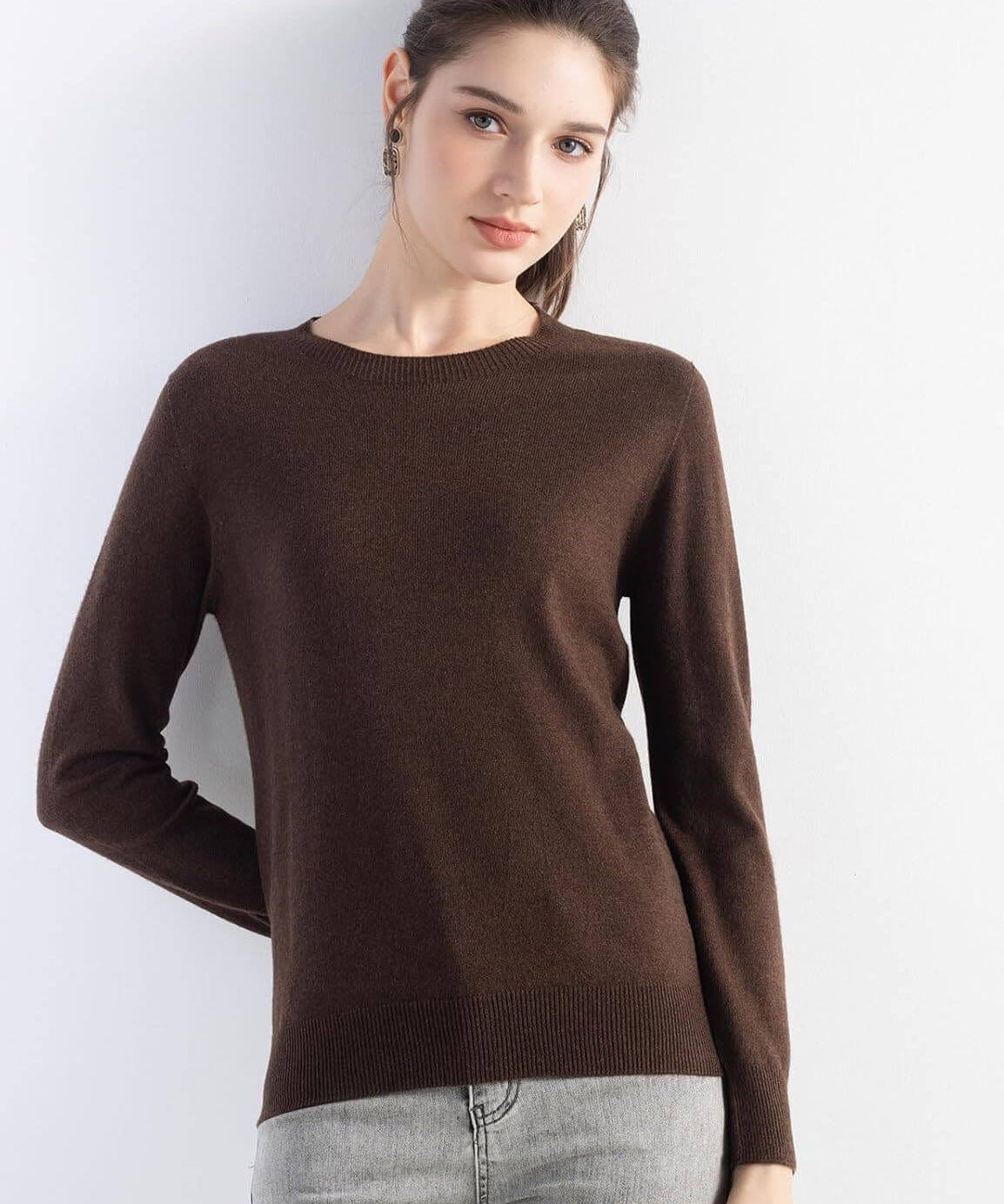 Merino Wool Crew Neck Seamless Knit Sweater