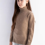 Girls 100% Merino Wool Sweater Fall Winter First-Line Ready to Wear Turtleneck Long Sleeve Seamless Pullover