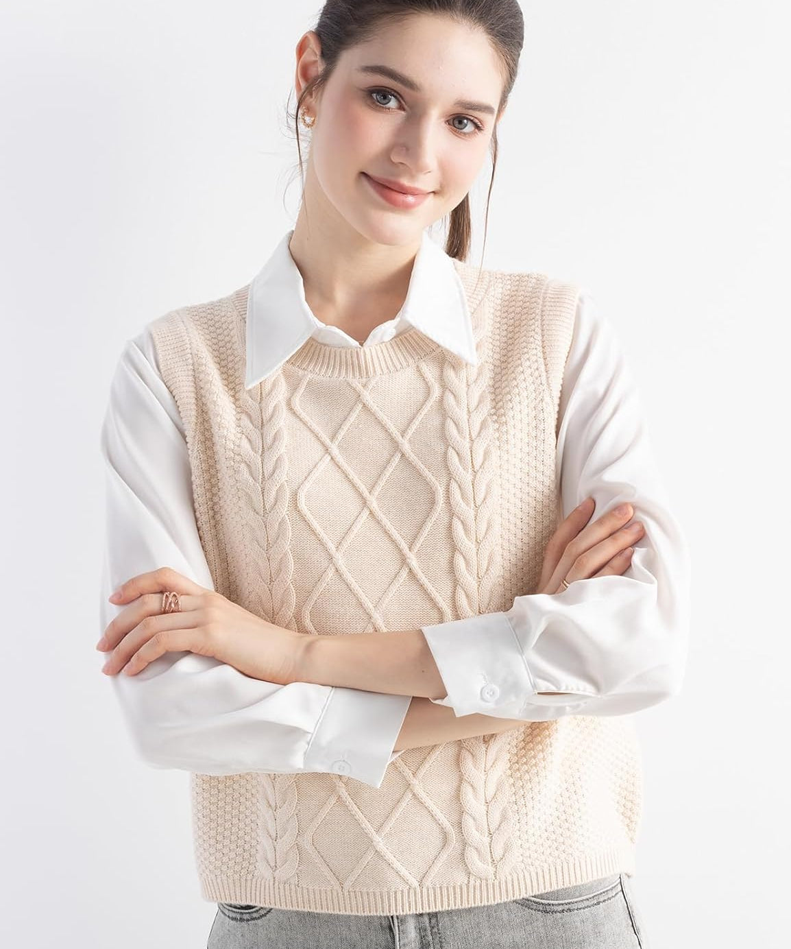 Merino Wool Cable Knit Sweater Vest