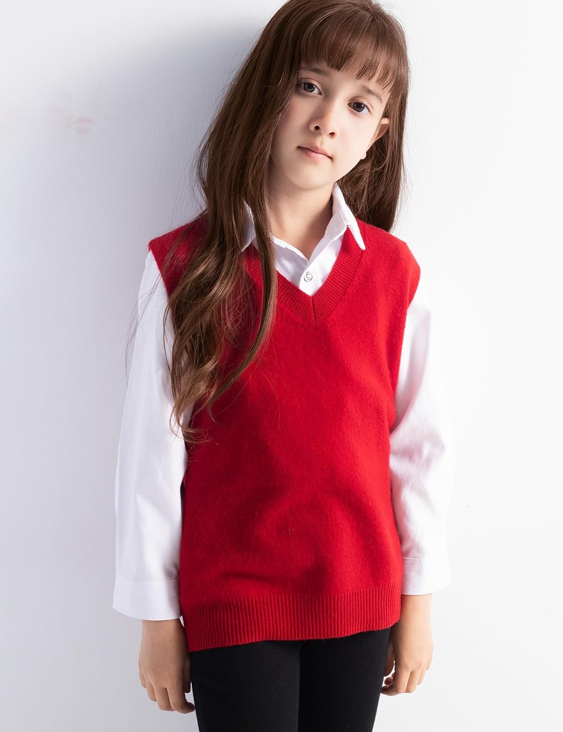 Girls 100% Merino Wool Sweater Vest V-Neck Sleevless 2025 Fall Winter Cable Tops Knitted Pullover Vest
