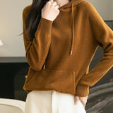 Felpa con tasca a maniche lunghe in lana merino al 100% da donna 2025 inverno calda morbida a manica lunga a maglia con tasca