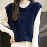 Chanyarn Women's 100% Merino Wool Sweater Vest 2025 Fall Winter Crew Neck Button Down Sleeveless Cable Knitted Sweater