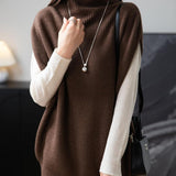 Women's Merino Wool Oversized Sweater Vest 2025 Fall Winter Casual Loose Turtleneck Sleeveless Knit Pullover Sweater