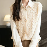 Women's 100% Merino Wool Sweater Vest 2025 Fall Winter Crew Neck Button Down Sleeveless Cable Knit Sweater Vest