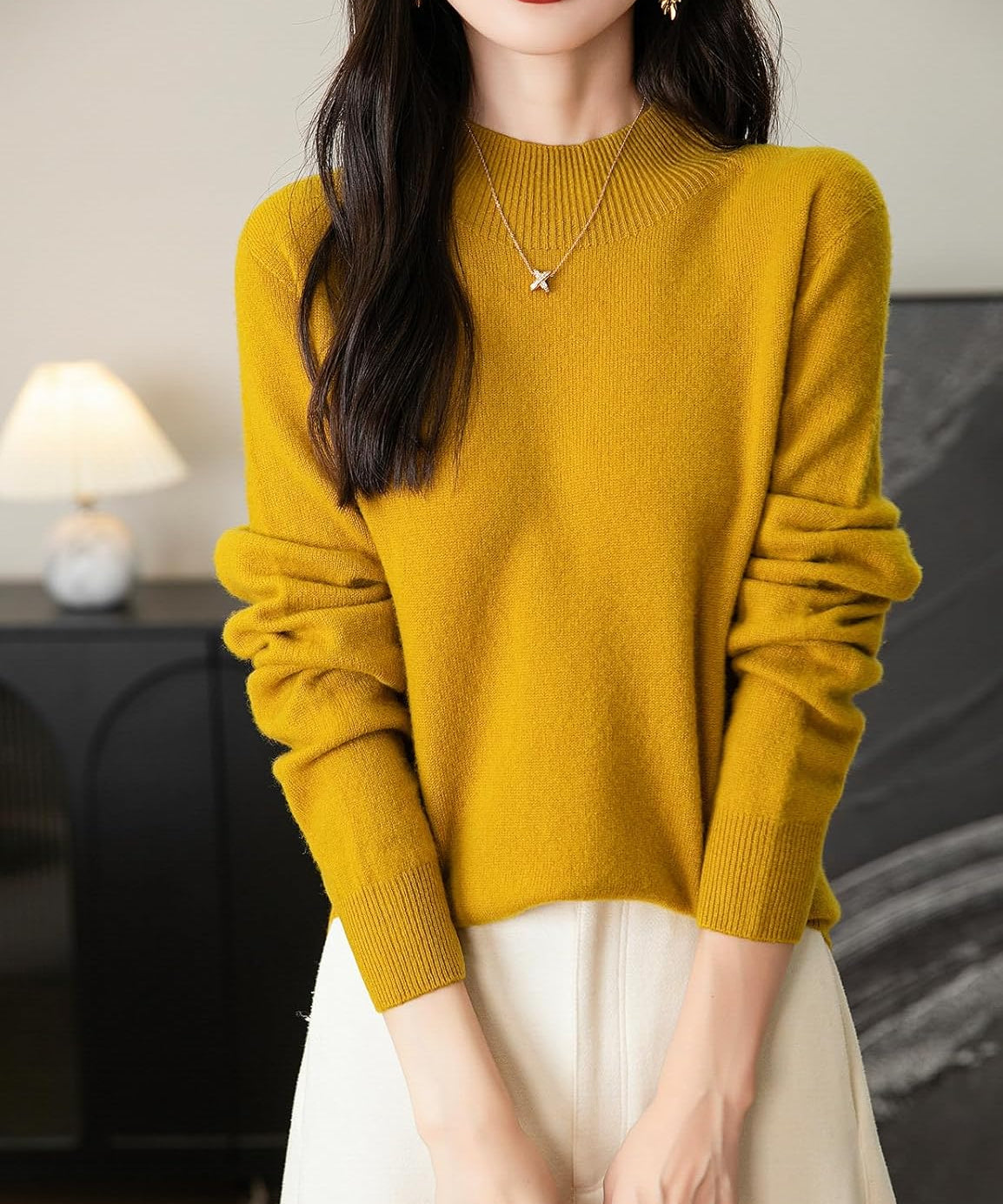 Chanyarn Women's 100% Merino Wool Seamless Sweater Mock Neck First-Line Ready to Wear Long Sleeve Knitted Pullover Tops