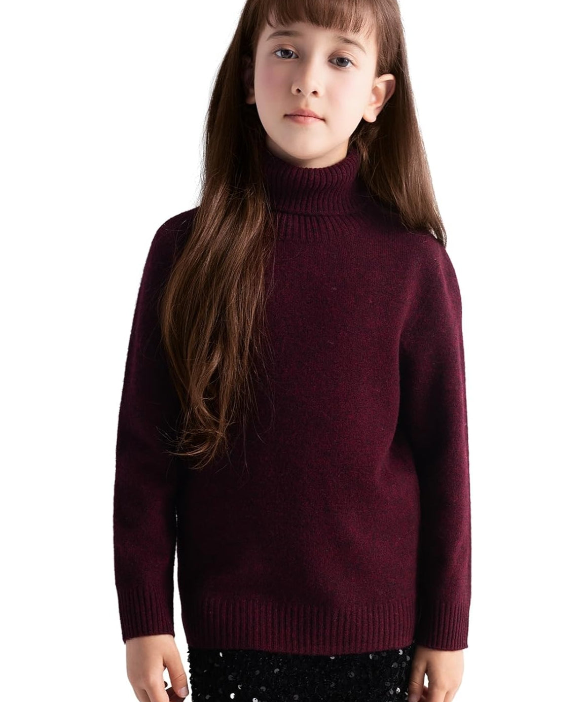 Girls' 100% Merino Wool Seamless Turtleneck Sweater