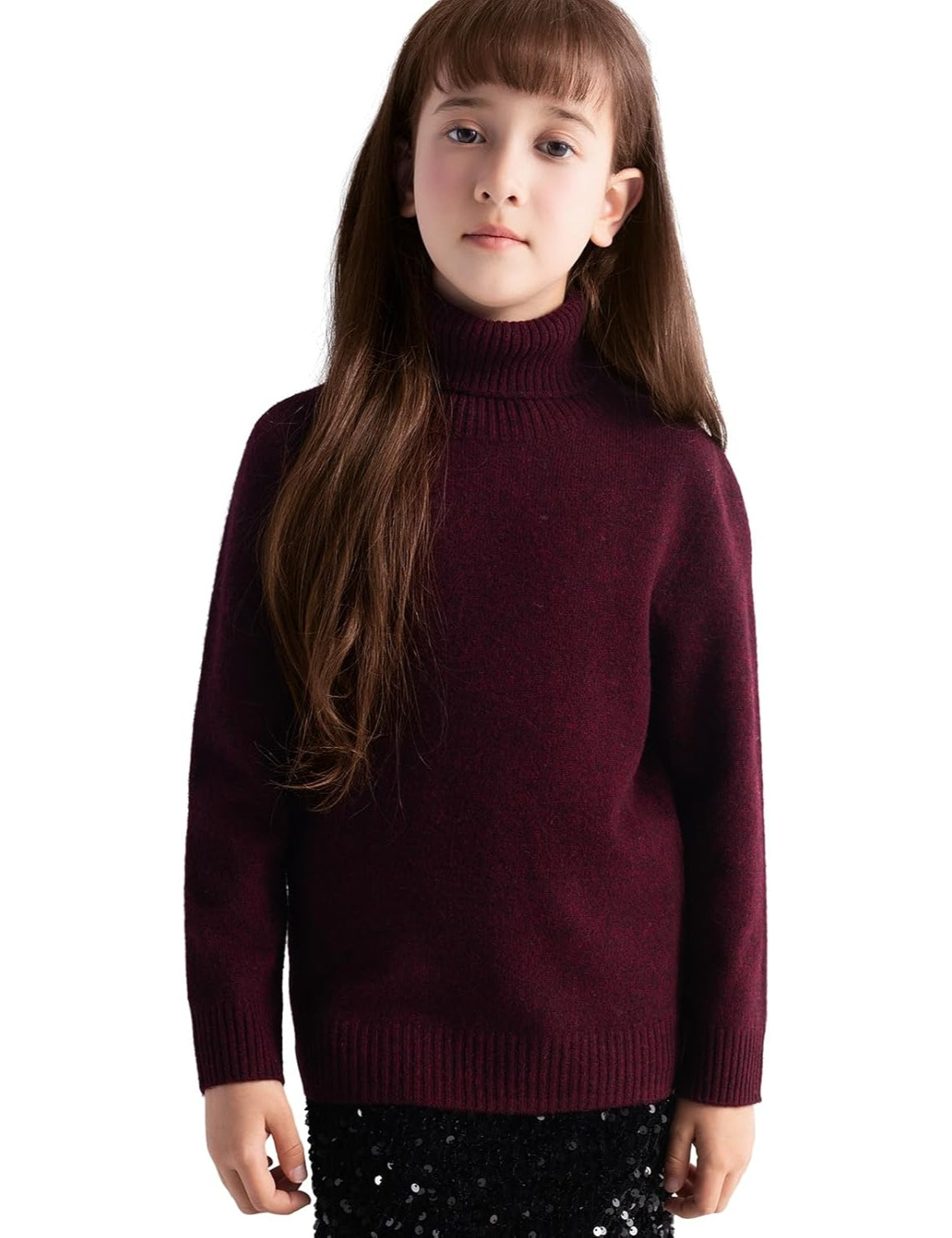 Girls' 100% Merino Wool Seamless Turtleneck Sweater