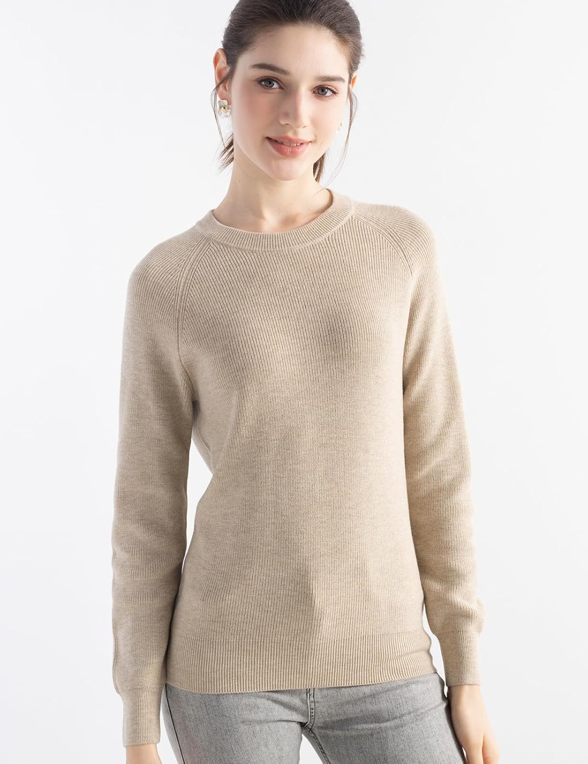 Women's Merino Wool Blend Sweater 2025 Fall Winter Casual Crew Neck Warm Soft Long Sleeve Knit Pullover Sweater