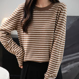 Frauen Merino Wollpullover 2025 Herbst Winter Casual Crew Hals gestreift