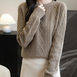 Suéter de lana 100% merino de chanyarn femenino 2025 otoño invierno Básico Básico Cable de manga larga Cabina de manga larga Sétero de cable de punto