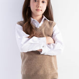 Girls 100% Merino Wool Sweater Vest V-Neck Sleevless 2025 Fall Winter Cable Tops Knitted Pullover Vest