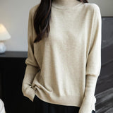 Women's Merino Wool Blend Oversized Sweater 2025 Fall Winter Fashion Mock Neck Batwing Sleeve Knit Pullover Sweater