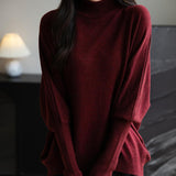 Women's Merino Wool Blend Oversized Sweater 2025 Fall Winter Fashion Mock Neck Batwing Sleeve Knit Pullover Sweater