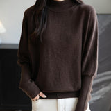 Women's Merino Wool Blend Oversized Sweater 2025 Fall Winter Fashion Mock Neck Batwing Sleeve Knit Pullover Sweater