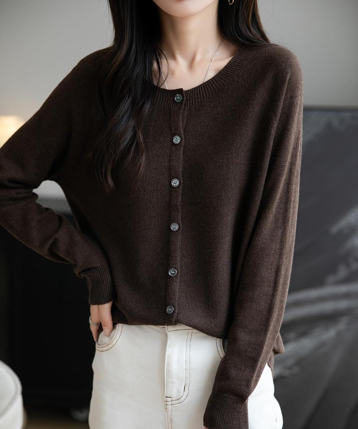 Merino Wool Seamless Crewneck Cardigan