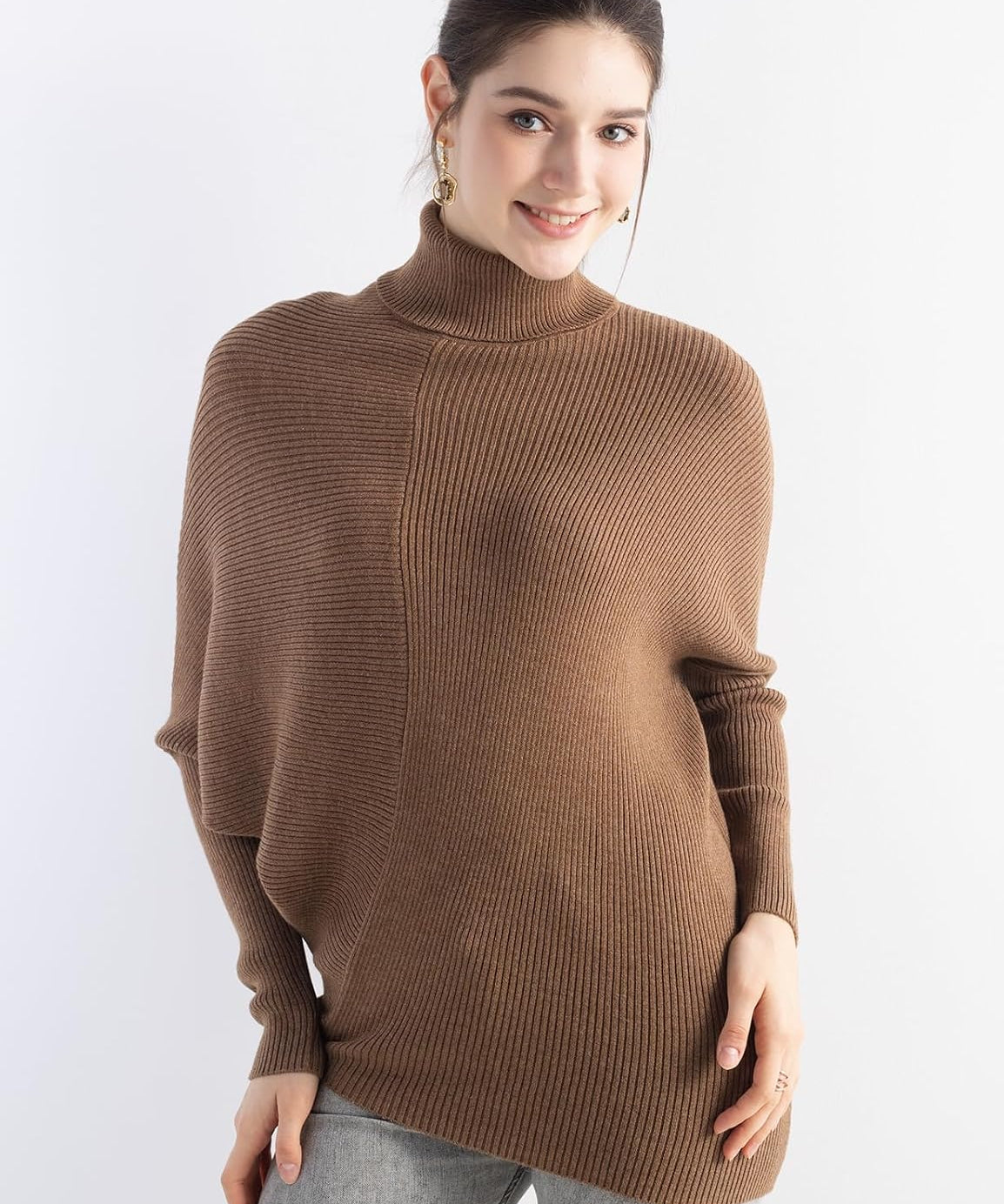 Merino Wool Oversized Turtleneck Batwing Knit Sweater