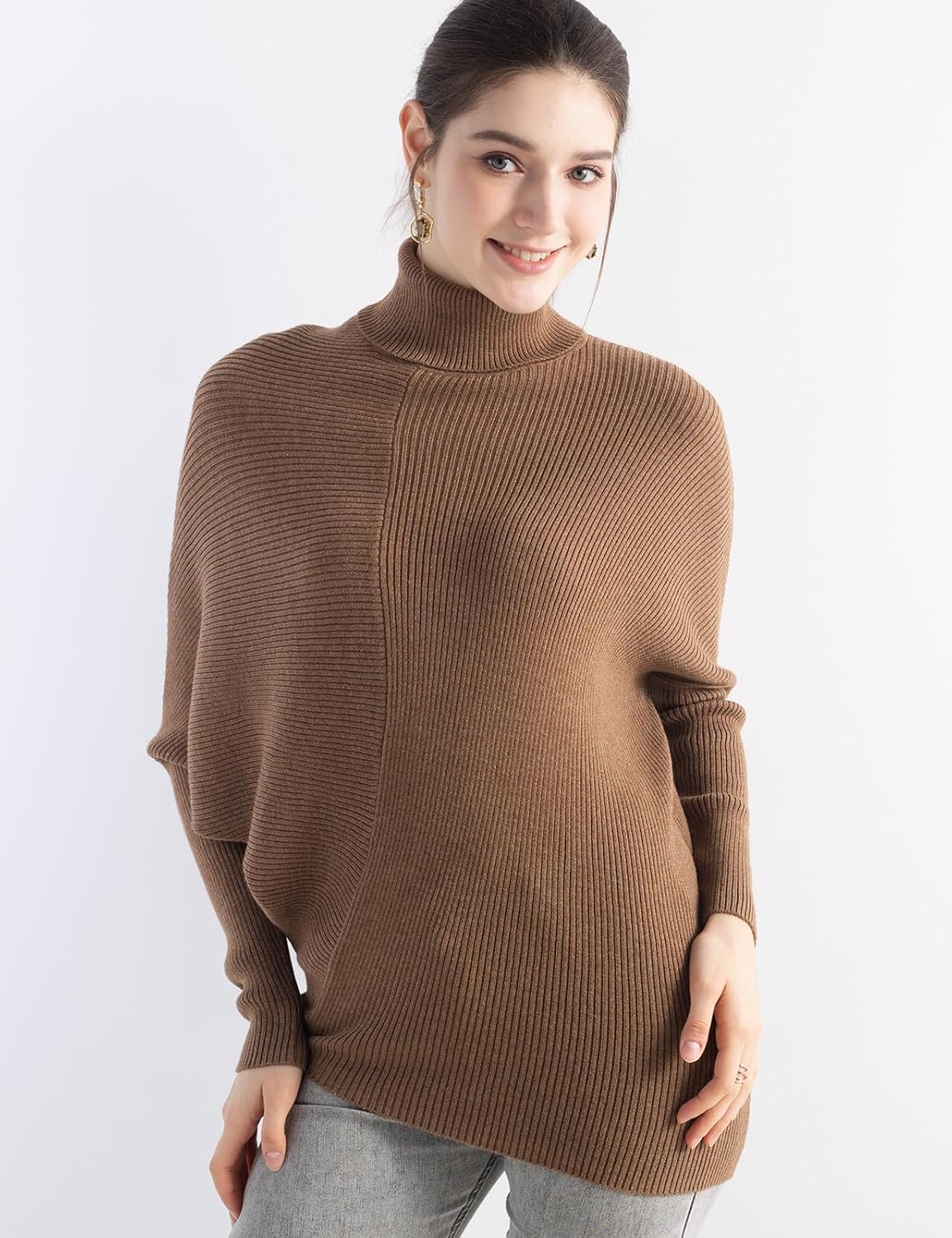 Women's Merino Wool Oversized Sweater 2025 Fall Winter Turtleneck Batwing Sleeve Loose Fit Knit Pullover Sweater