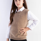 Girls 100% Merino Wool Sweater Vest Crewneck Sleeveless 2025 Fall Winter Cable Tops Knitted Pullover Vest