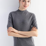 Women's Merino Wool Sweater 2025 Fall Winter Mock Neck Short Sleeve First-Line Ready to Wear Seamless Knit Sweater