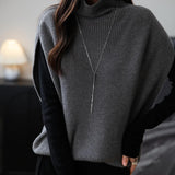 Women's Merino Wool Oversized Sweater Vest 2025 Fall Winter Casual Loose Turtleneck Sleeveless Knit Pullover Sweater