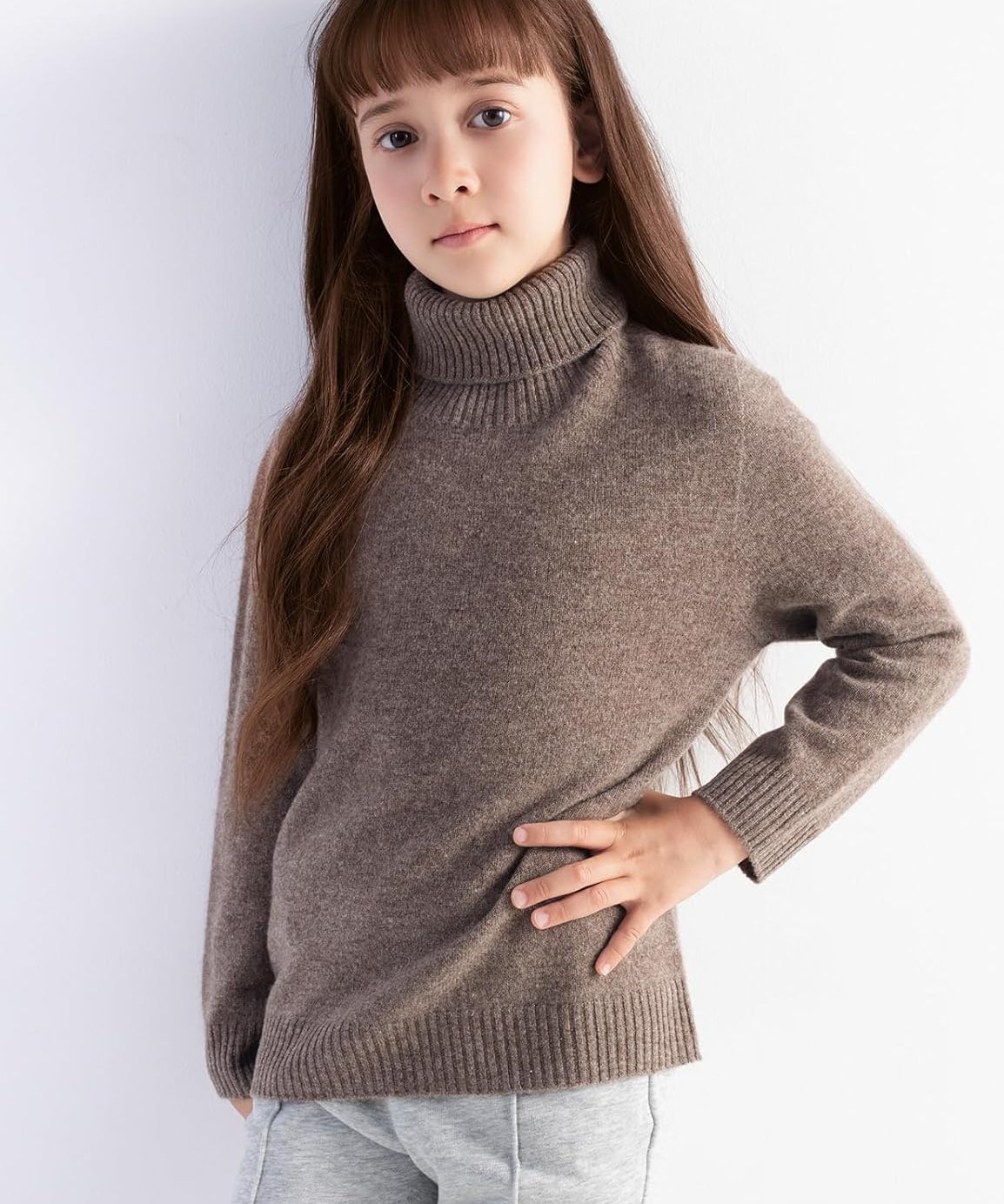Girls' 100% Merino Wool Seamless Turtleneck Sweater