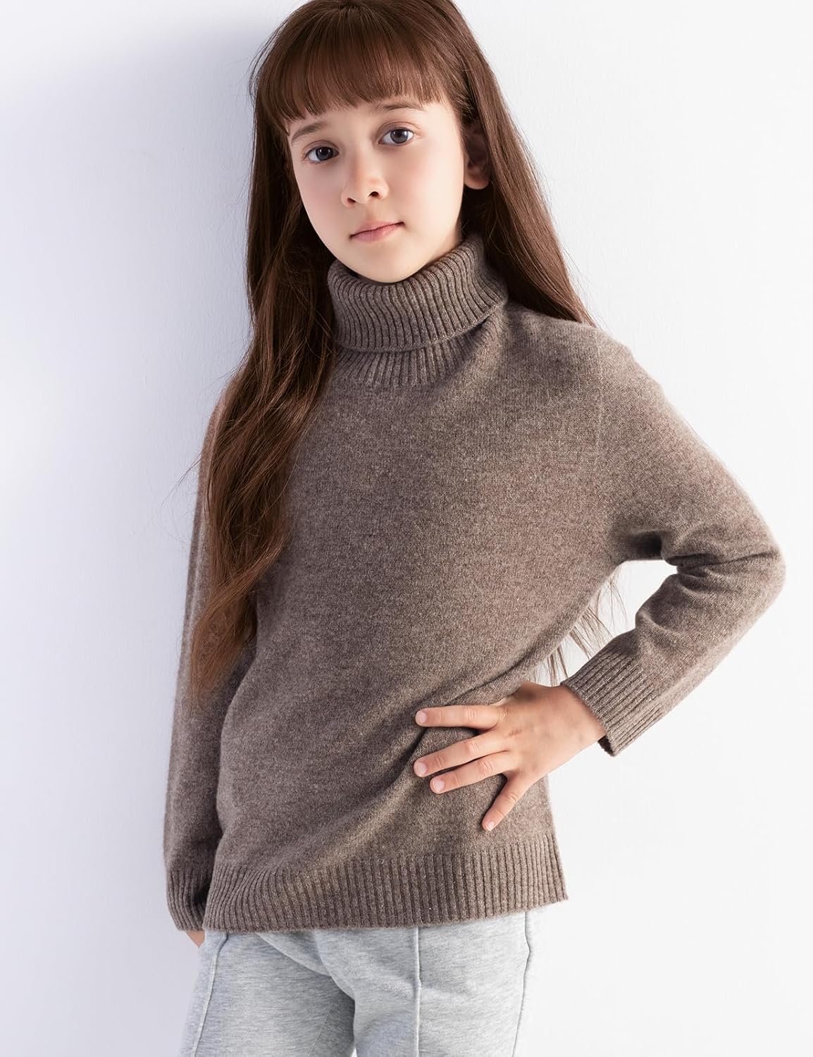 Girls 100% Merino Wool Sweater Fall Winter First-Line Ready to Wear Turtleneck Long Sleeve Seamless Pullover