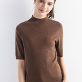 Women's Merino Wool Sweater 2025 Fall Winter Mock Neck Short Sleeve First-Line Ready to Wear Seamless Knit Sweater