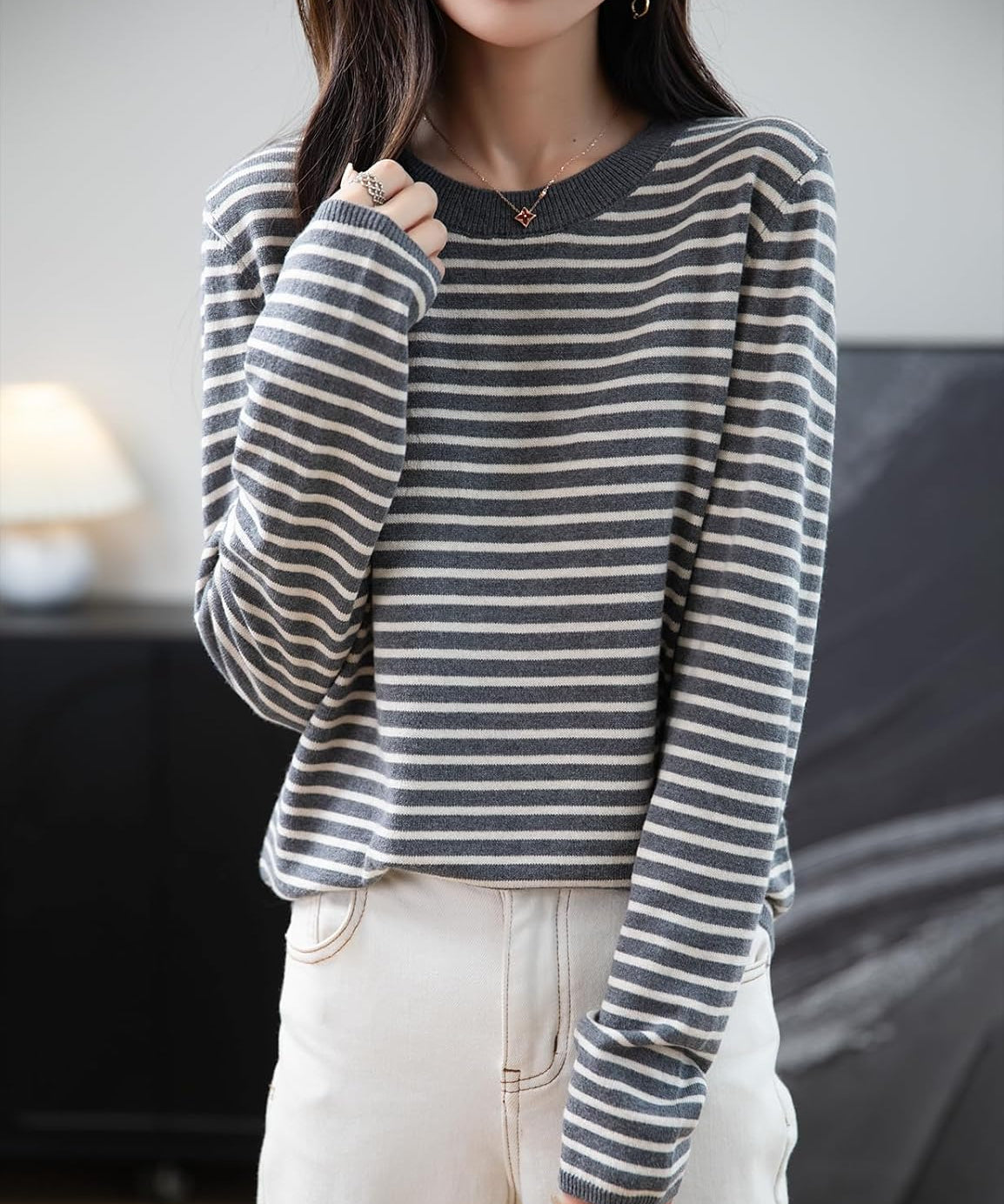 Merino Wool Striped Crewneck Sweater