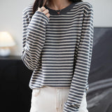 Frauen Merino Wollpullover 2025 Herbst Winter Casual Crew Hals gestreift
