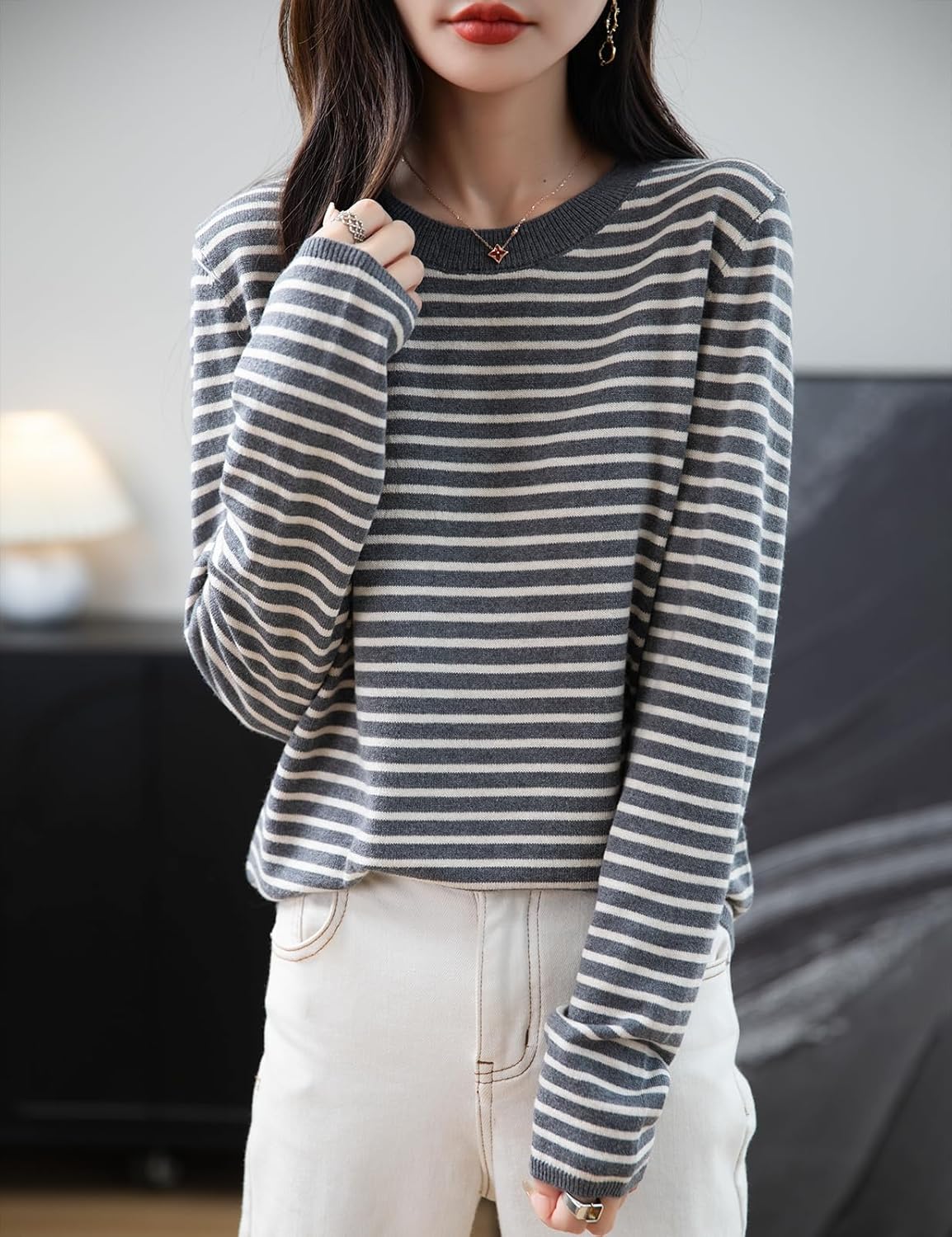 Pulloir en laine mérinos pour femmes 2025 automne d'hiver Casual Crew Coulle à manches longues à manches longues en tricot à manches longues.