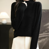 Chanyarn Women's 100% Merino Wool Seamless Sweater Mock Neck First-Line Ready to Wear Long Sleeve Knitted Pullover Tops