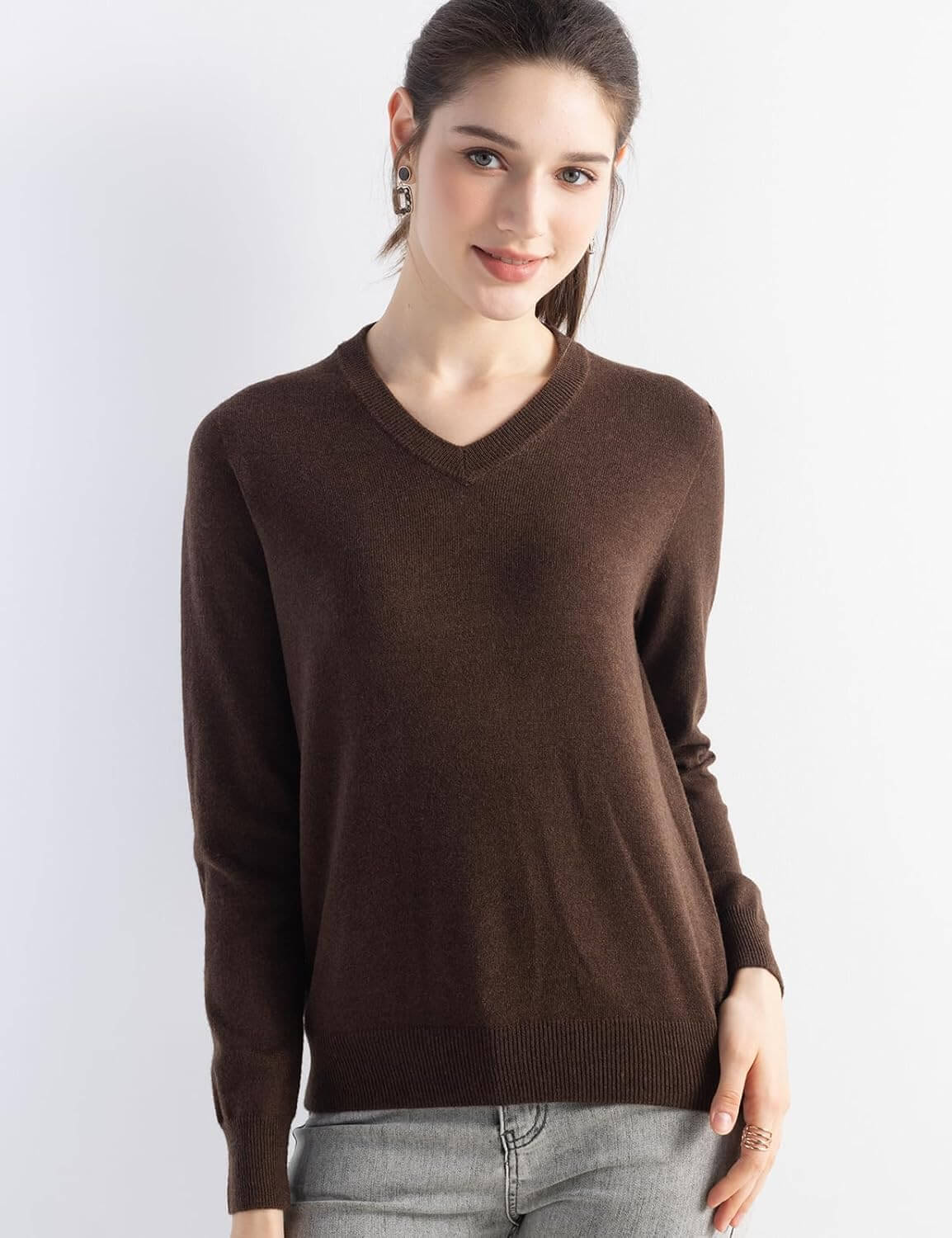 Women's Merino Wool Sweater 2025 Fall Winter V Neck Long Sleeve First-Line Ready to Wear Seamless Knit Sweater