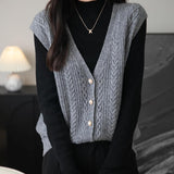 Women's 100% Merino Wool Sweater Vest 2025 Fall Winter V Neck Button Down Sleeveless Cable Knit Sweater Vest