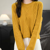 Suéter de lana 100% merino de chanyarn femenino 2025 otoño invierno Básico Básico Cable de manga larga Cabina de manga larga Sétero de cable de punto