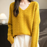 Chanyarn Women's V Neck 100% Merino Wool Oversized Sweater 2025 Fall Winter Vintage Cable Long Sleeve Knit Sweater