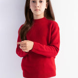 Girls 100% Merino Wool Sweater Fall Winter First-Line Ready to Wear Mock Neck Long Sleeve Seamless Pullover