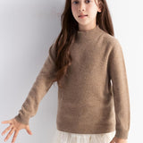 Girls 100% Merino Wool Sweater Fall Winter First-Line Ready to Wear Mock Neck Long Sleeve Seamless Pullover